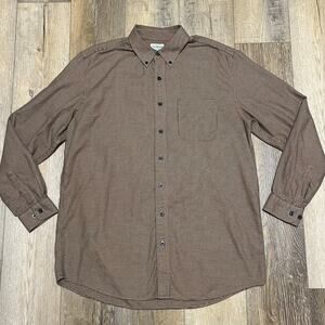 LL Bean Mens Wicked Good Houndstooth Heavy Flannel Button Brown L Tall 298277